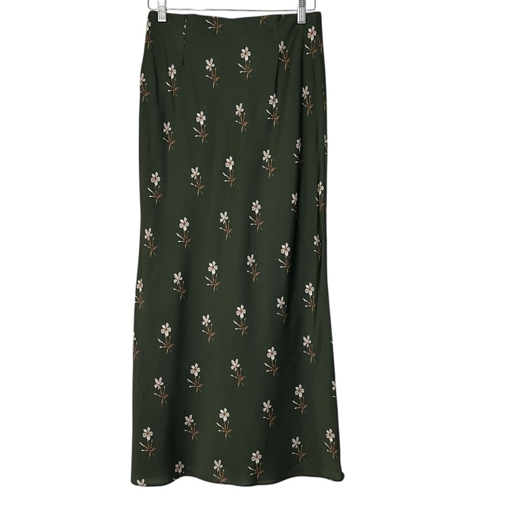 Vineyard Vines Audrey Silky Slip Skirt Olive Green Floral Size Small Feminine
